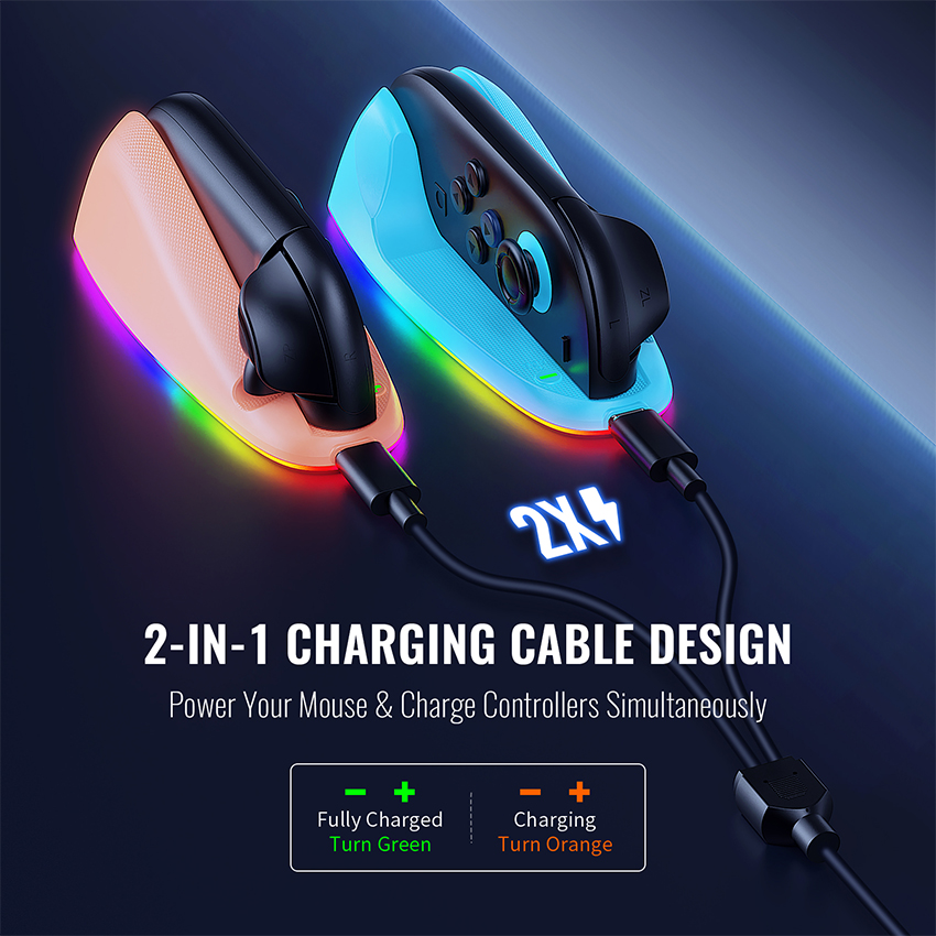 Dock sạc RGB Gaming Mouse Rechargeable Hand Grips for Switch 2 màu xanh pha cam JYS-NS2320 8