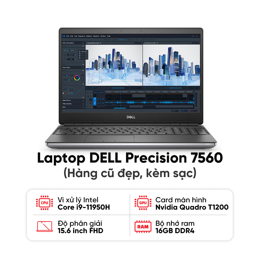 Laptop DELL Precision 7560 (i9-11950H / 16GB RAM / 512GB SSD / NVIDIA Quadro T1200 / Màn 15.6 inch FHD / Kèm sạc) - Hàng cũ đẹp