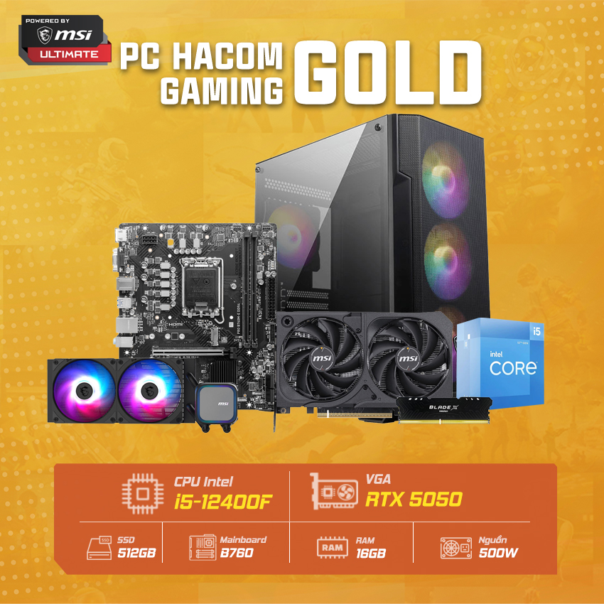 PC HACOM GOLD 052 ( Intel i5 12400F / VGA RTX 5050 ) POWERED BY MSI