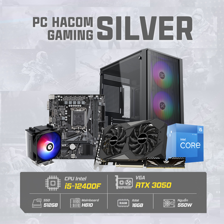 PC HACOM SILVER PRO 031 ( INTEL I5 12400F / VGA RTX 3050 )