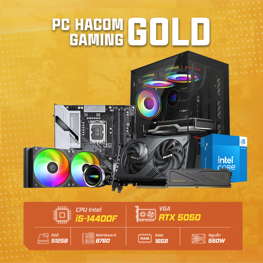 PC HACOM GOLD PRO 084 (Intel i5 14400F/WIFI/ RTX 5050) chính hãng