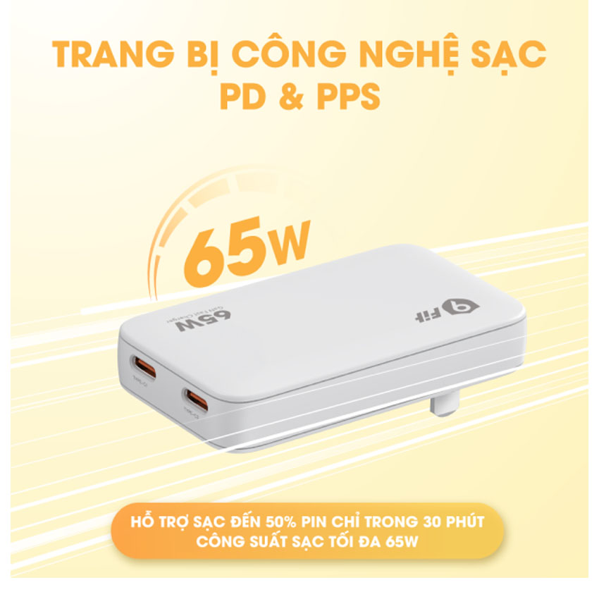 Sạc 9FIT Slim PD 65W 2C GaN White - 9A652C07W - Hình 5