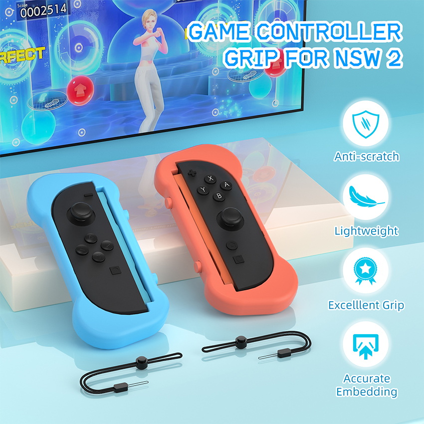 Bộ vỏ tay cầm có dây đeo Joy-Con Grips with hand strap for switch 2 màu xanh pha cam JYS-NS2263 6