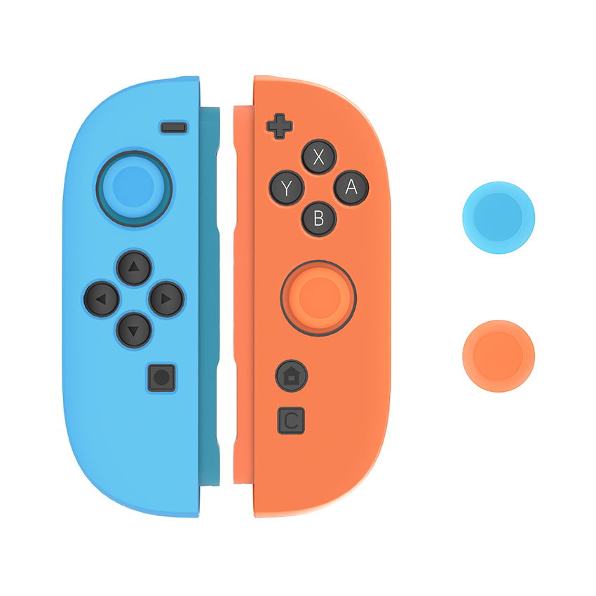 Ốp silicone bảo vệ tay cầm kèm 2c Thumb Grips for Joy-Con  Switch 2 màu xanh pha cam JYS-NS2292 1