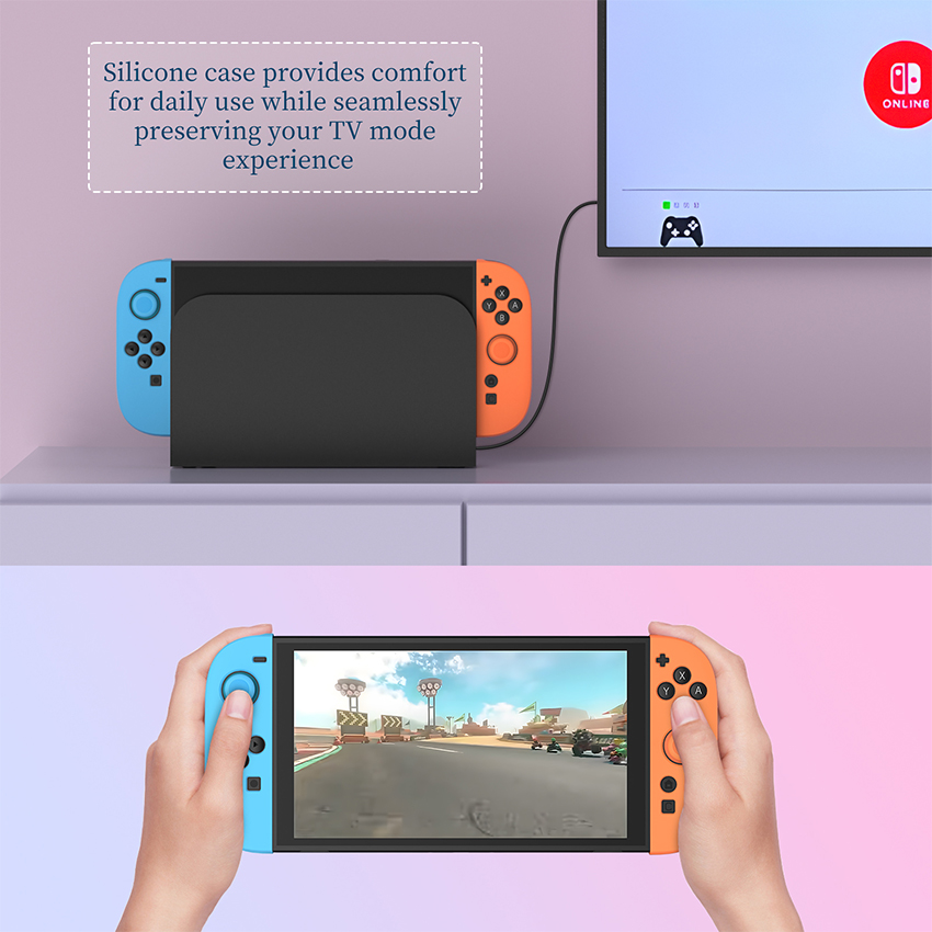 Ốp silicone bảo vệ tay cầm kèm 2c Thumb Grips for Joy-Con  Switch 2 màu xanh pha cam JYS-NS2292 4