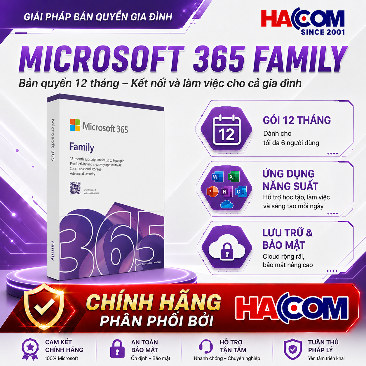 Phần Mềm Microsoft Office 365 Family EP2-36878 (6 người dùng / 5 thiết bị / người dùng / 12 tháng)