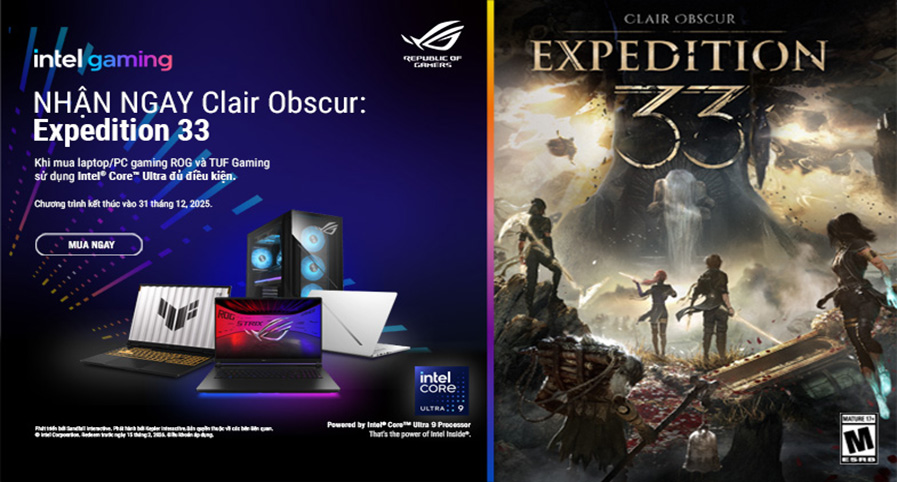 MUA LAPTOP ASUS ROG TRANG BỊ INTEL® CORE™ ULTRA NHẬN NGAY TỰA GAME CLAIR OBSCUR: EXPEDITION 33