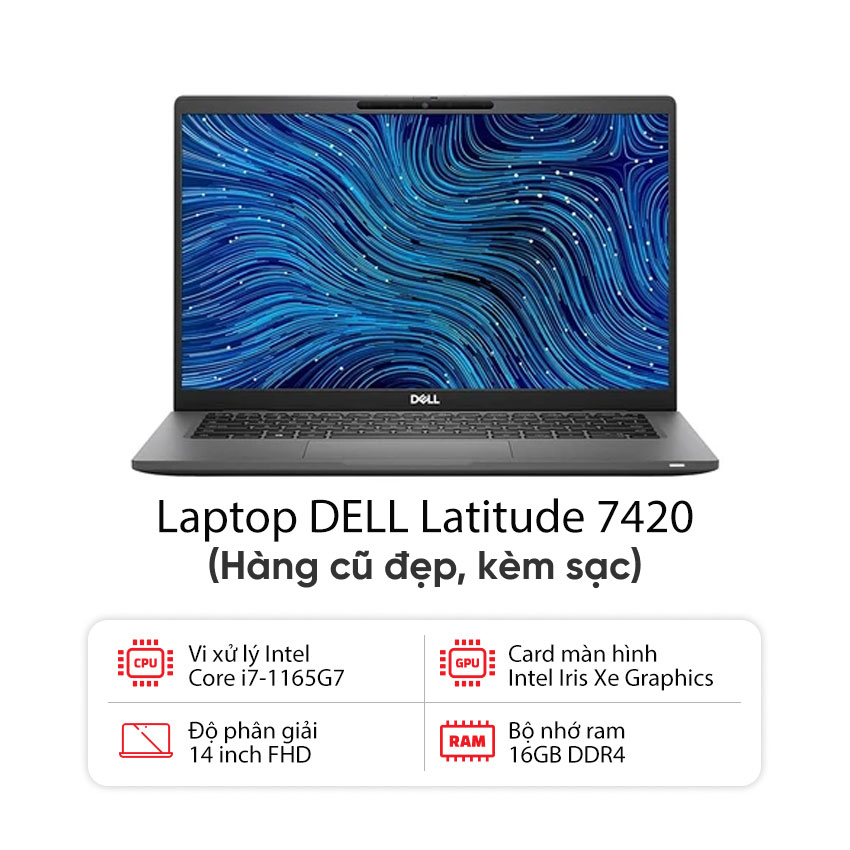 Laptop DELL Latitude 7420 (I7-1165G7 / 16GB RAM / 256GB SSD / Màn 14 inch FHD / Kèm sạc) - Hàng cũ đẹp