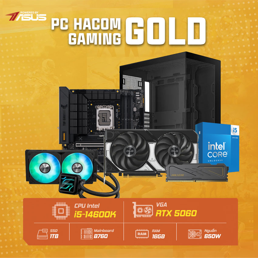 PC HACOM GOLD PRO 085 ( Intel i5 14600K/ WIFI / VGA RTX 5060) POWER BY ASUS