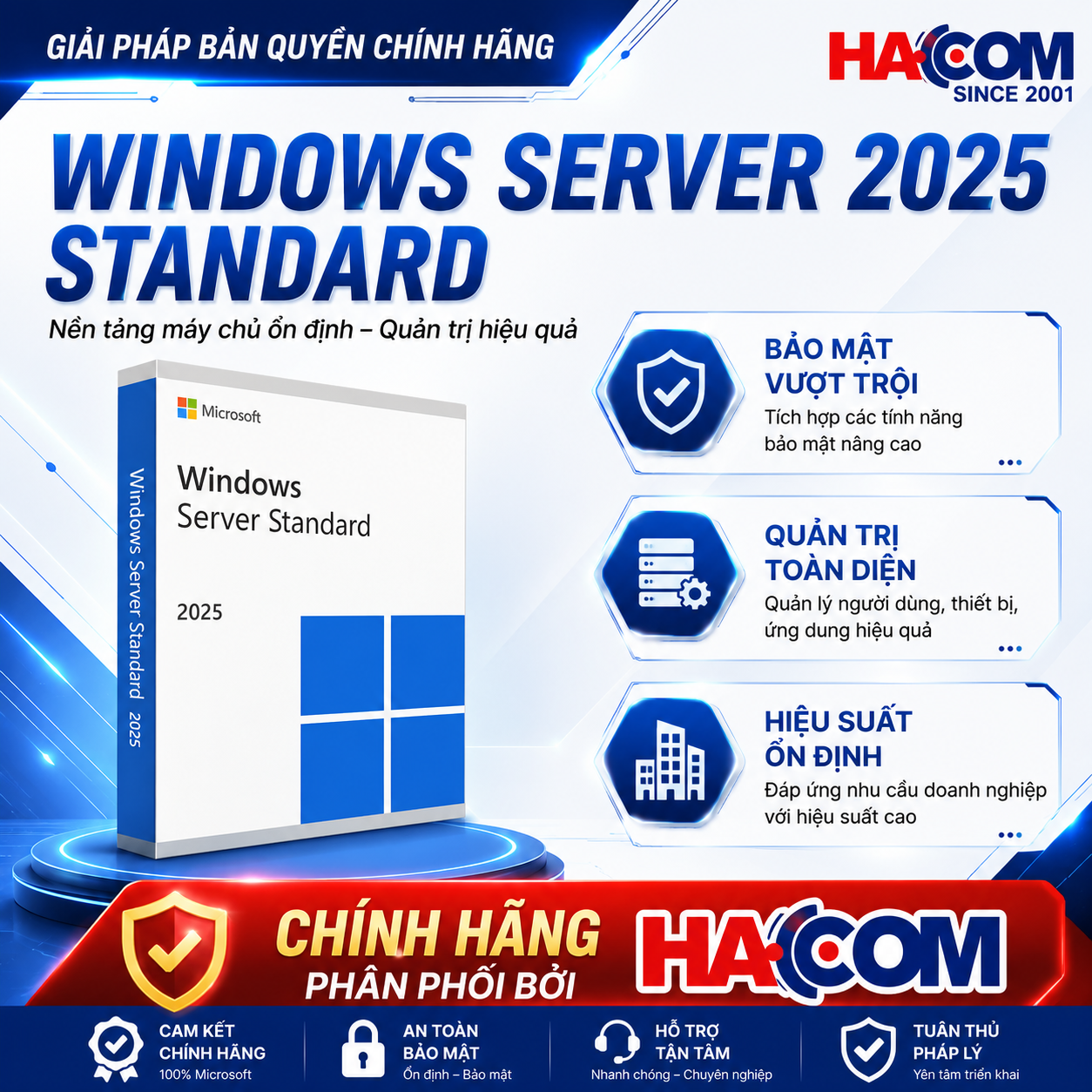 Phần Mềm Microsoft Windows Server Standard 2025 64Bit DVD 16 Core EP2-25187 chính hãng