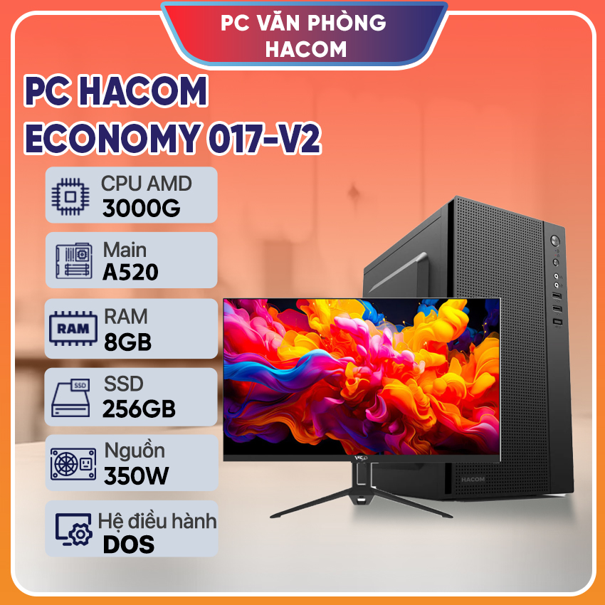 PC HACOM ECONOMY 017-V2 ( Ryzen 3000G / 8GB RAM / 256 GB SSD/ Monitor 21.5 inch 120Hz) chính hãng