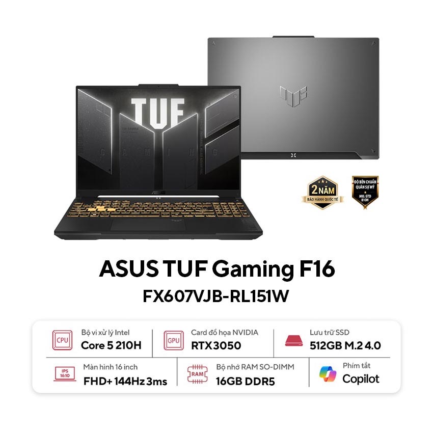 Laptop Asus Gaming TUF FX607VJB-RL151W (Core 5 210H/16GB RAM/512GB SSD/16 FHD 144hz/RTX 3050 6GB/Win11/Xám)