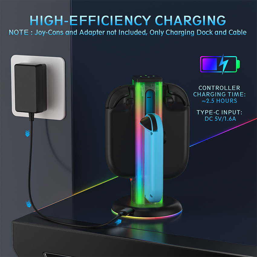 Dock sạc RGB 4 in 1 for Joy-con Switch 2 màu đen JYS-NS2318 8
