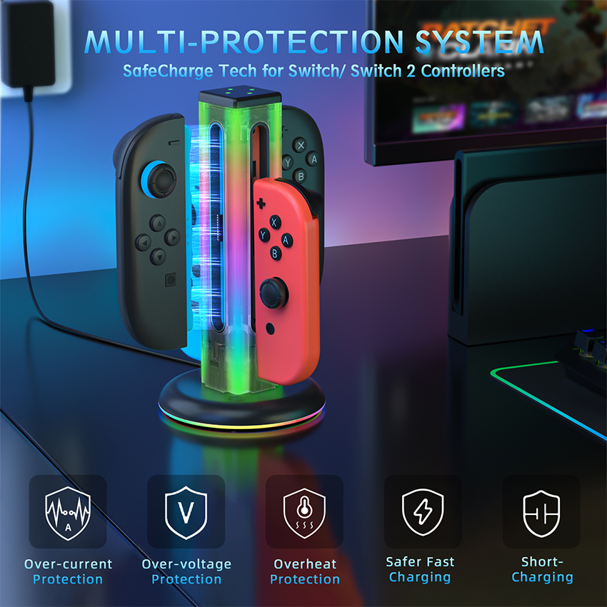 dock sac rgb 4 in 1 for joy con switch 2 mau den jys ns2318 6