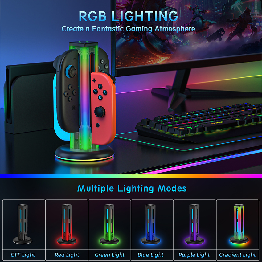 Dock sạc RGB 4 in 1 for Joy-con Switch 2 màu đen JYS-NS2318 6