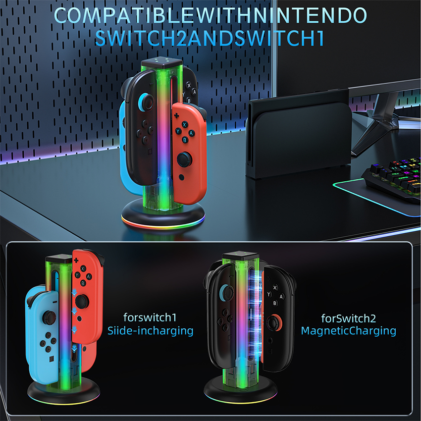 Dock sạc RGB 4 in 1 for Joy-con Switch 2 màu đen JYS-NS2318 7