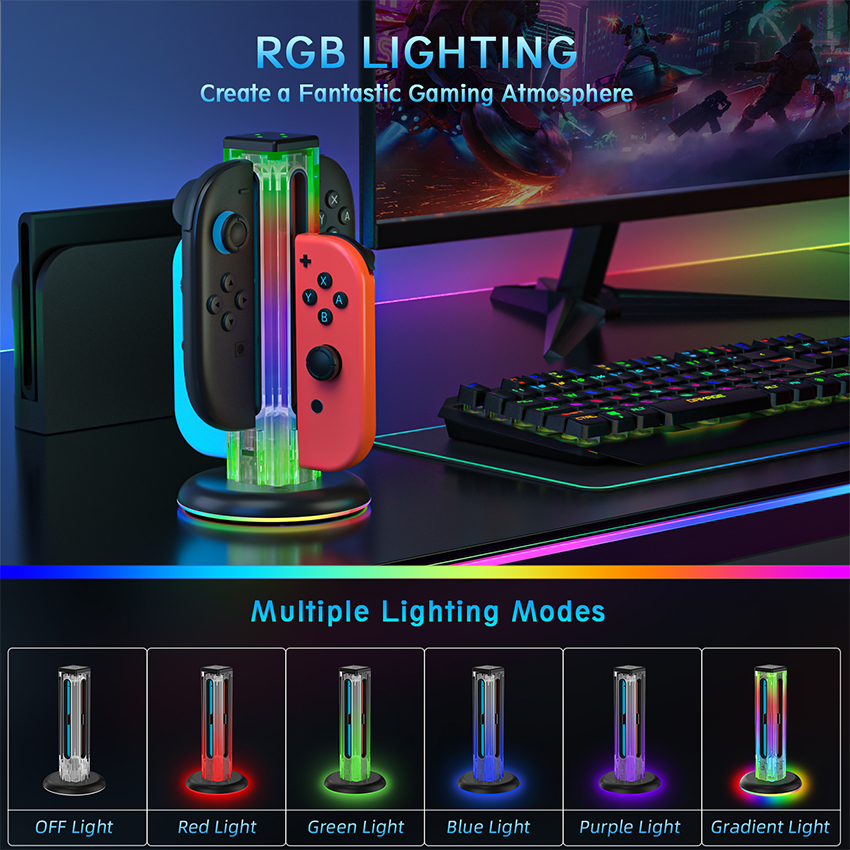 Dock sạc RGB 4 in 1 for Joy-con Switch 2 màu trắng trong suốt JYS-NS2318 10