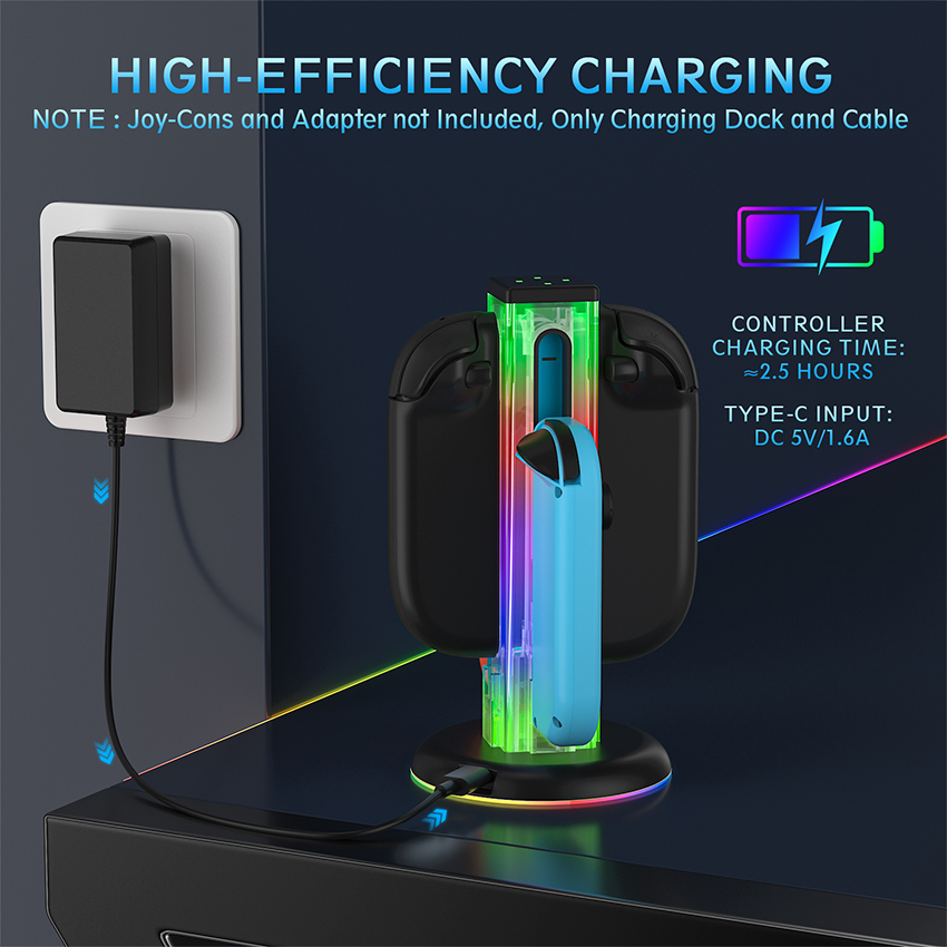 Dock sạc RGB 4 in 1 for Joy-con Switch 2 màu trắng trong suốt JYS-NS2318 4