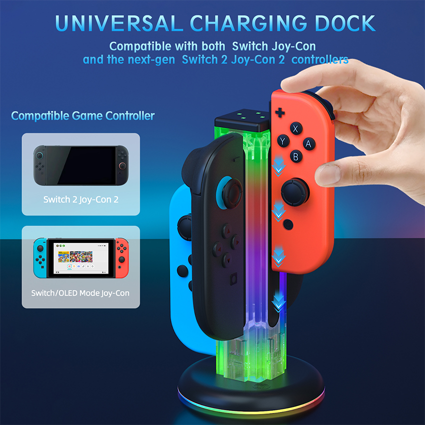Dock sạc RGB 4 in 1 for Joy-con Switch 2 màu trắng trong suốt JYS-NS2318 5