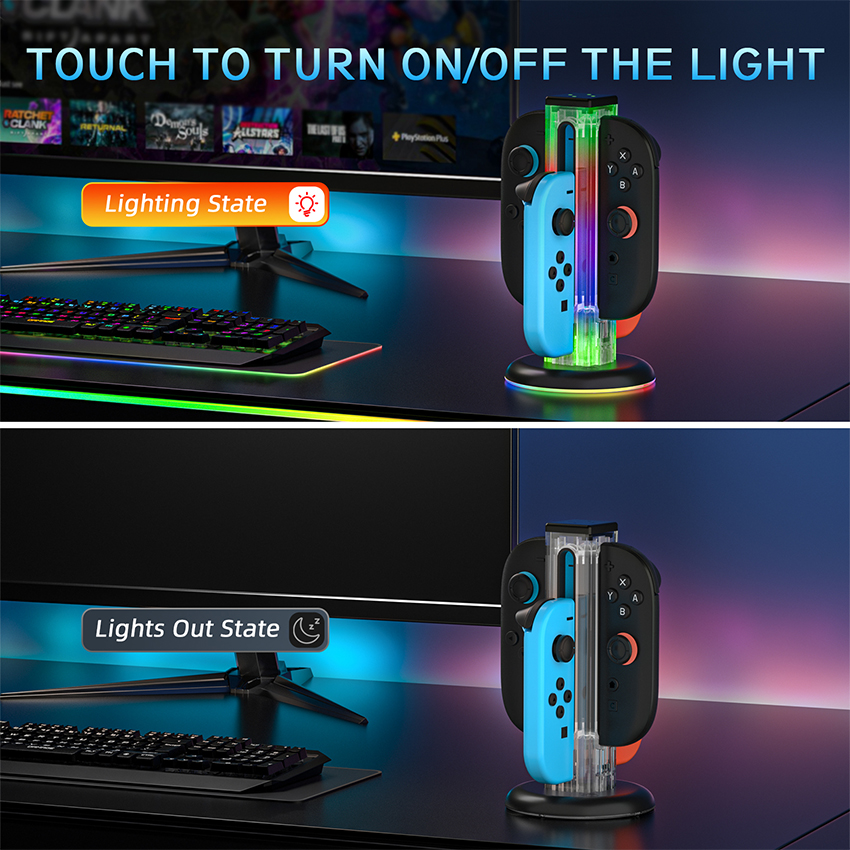 Dock sạc RGB 4 in 1 for Joy-con Switch 2 màu trắng trong suốt JYS-NS2318 7