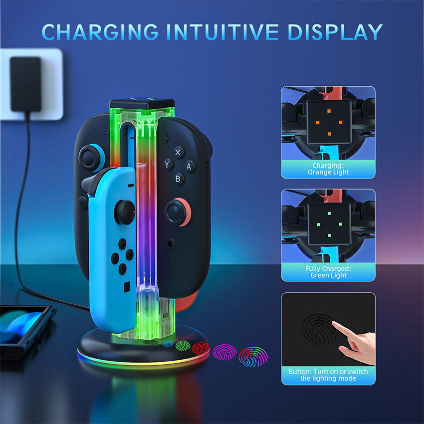 Dock sạc RGB 4 in 1 for Joy-con Switch 2 màu trắng trong suốt JYS-NS2318 8
