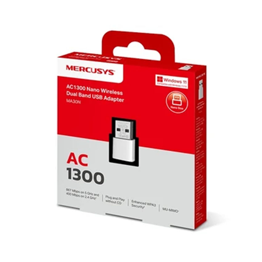 Card mạng không dây USB Mercusys MA30N Nano Tốc độ AC1300 1