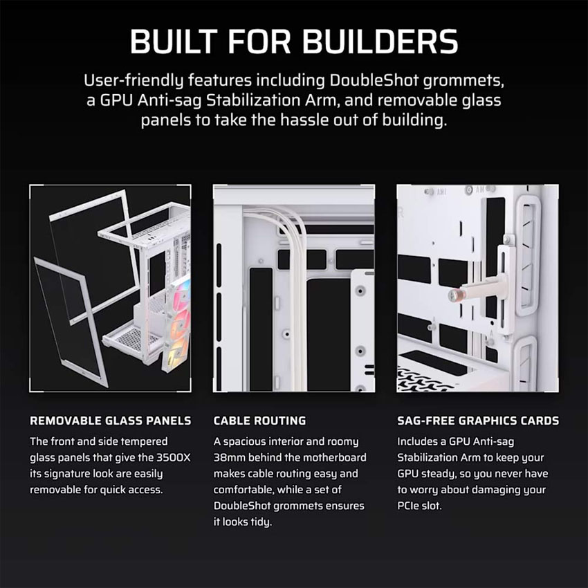 Vỏ máy tính Corsair 3500X RS-R ARGB Tempered Glass - White (eATX/3 fan ARGB) 6