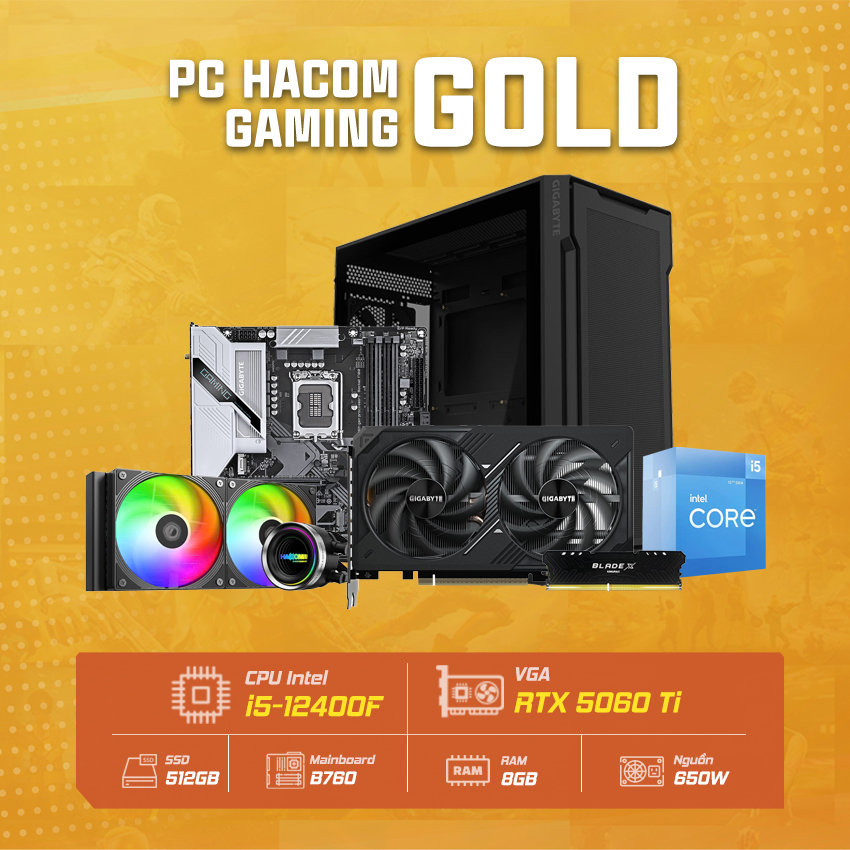 PC HACOM GOLD 056 ( Intel i5 12400F / VGA RTX 5060 Ti ) POWERED BY GIGABYTE