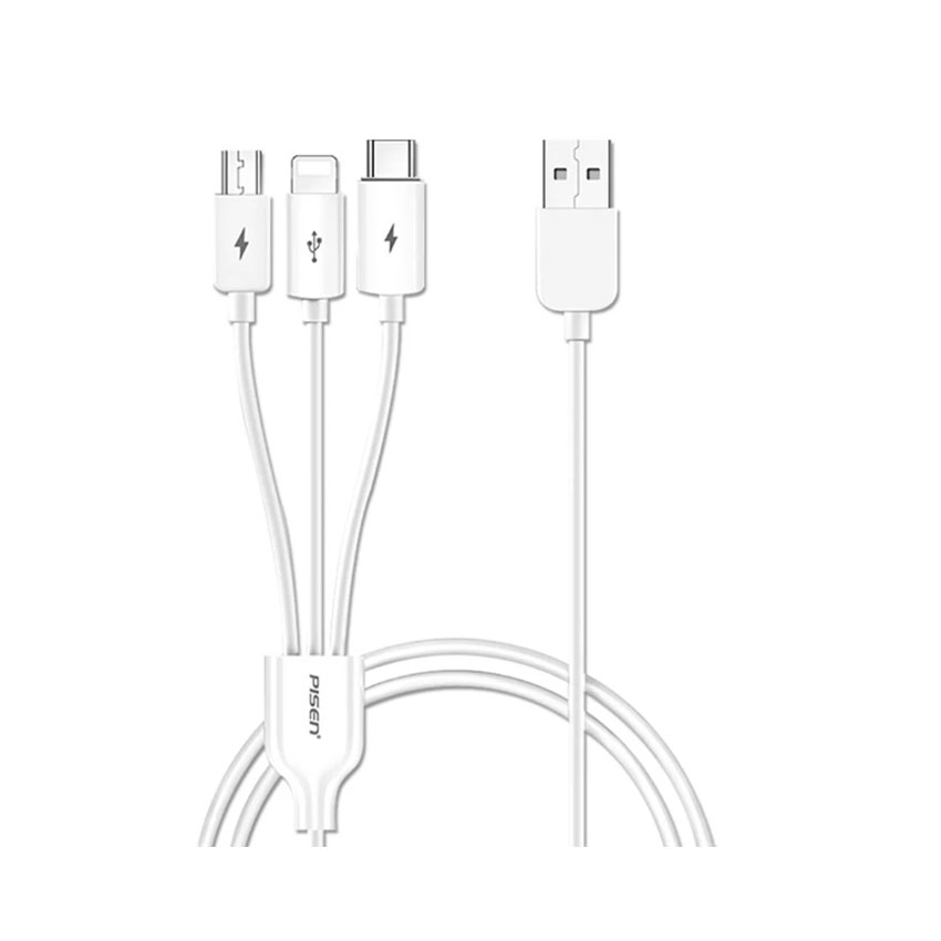 Cáp sạc Pisen AP07-1200 3 trong 1 1,2m (Type-C/ Lightning/ Micro) chính hãng