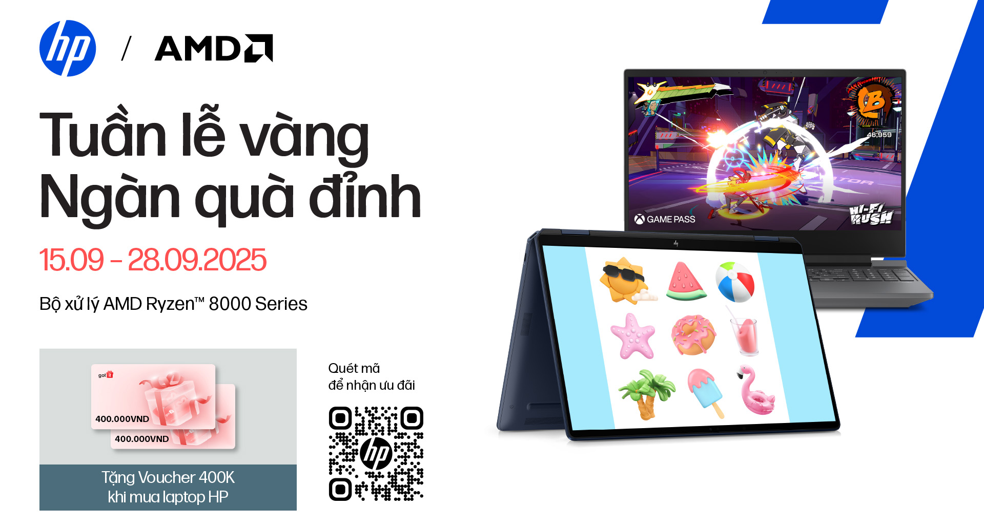 TUẦN LỄ VÀNG HP/AMD – MUA LAPTOP RYZEN 8000 TẶNG VOUCHER 400K TẠI HACOM