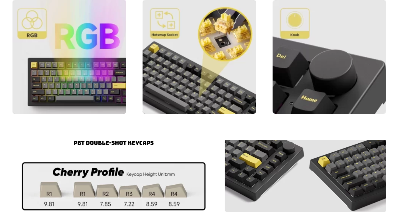 Bàn phím AKKO 5075B Plus Black & Gold Creamy Yellow Pro switch3
