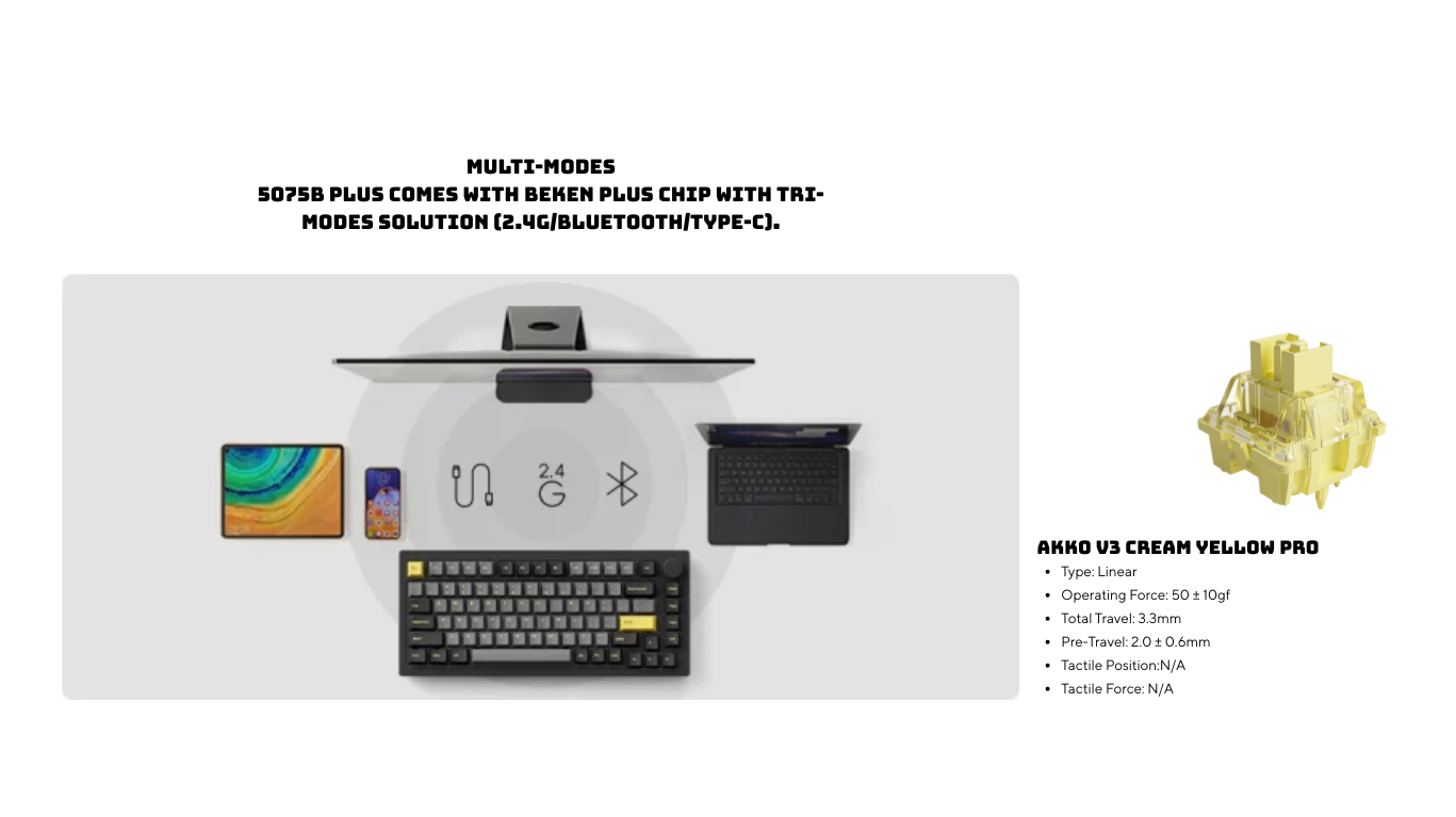 Bàn phím AKKO 5075B Plus Black & Gold Creamy Yellow Pro switch 2