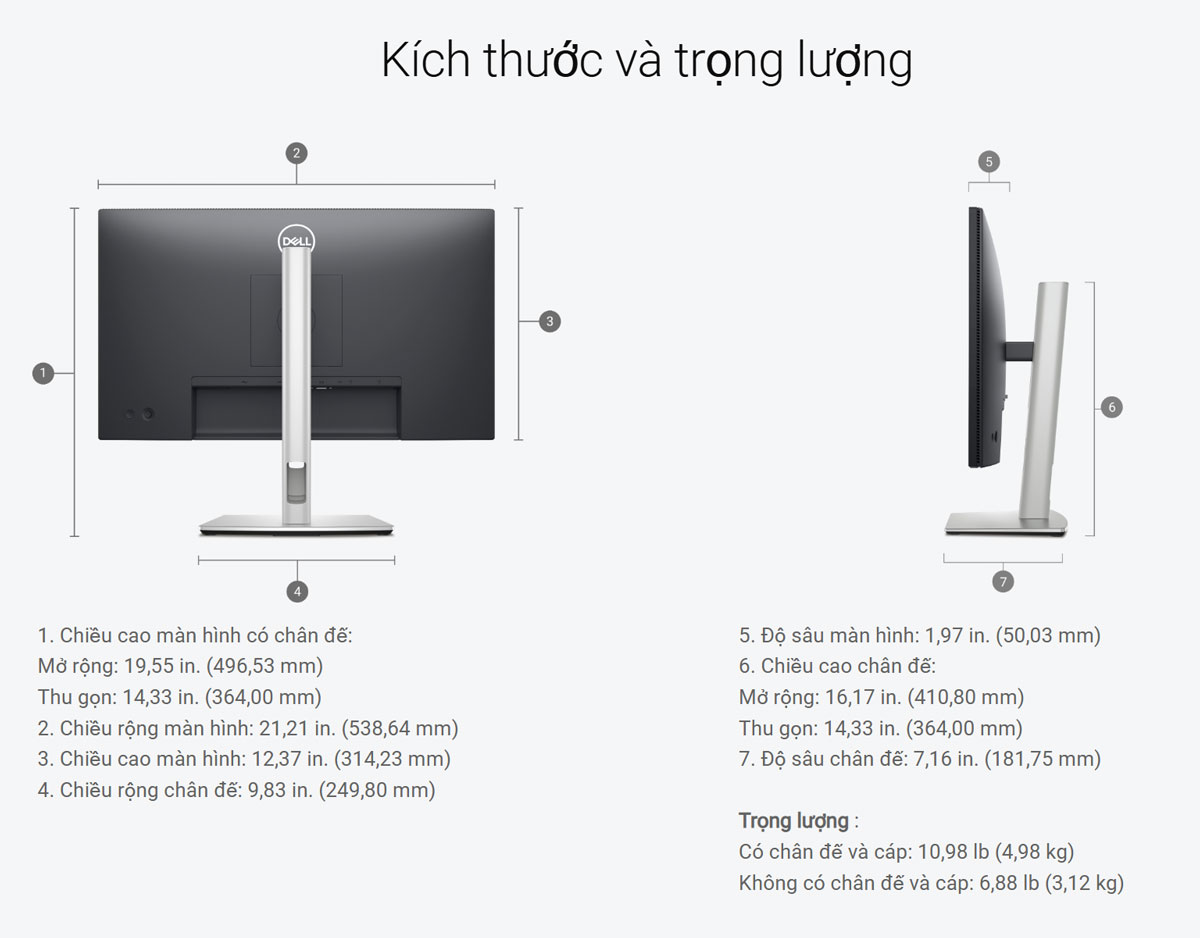 Dell P2425H sở hữu kích thước 23.8 inch phù hợp cho mọi không gian làm việc, từ văn phòng cá nhân