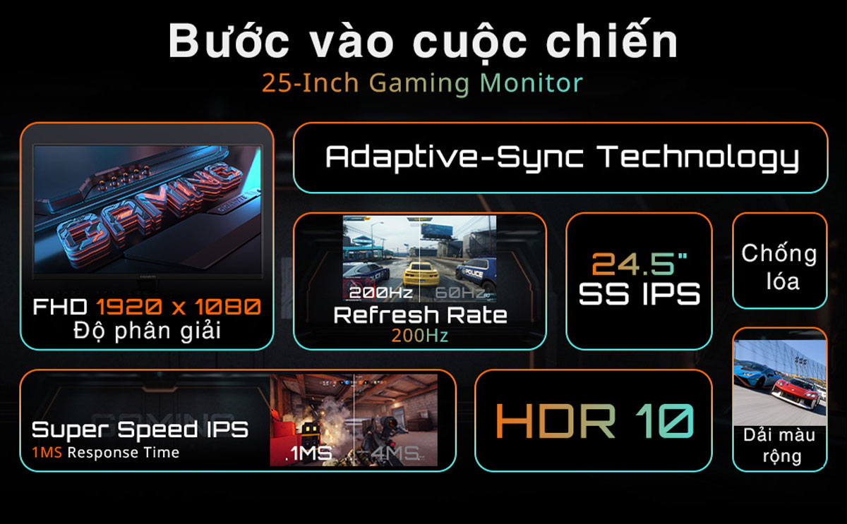 Trải nghiệm gaming mượt m&agrave; với&nbsp;m&agrave;n h&igrave;nh gaming Gigabyte G25F2