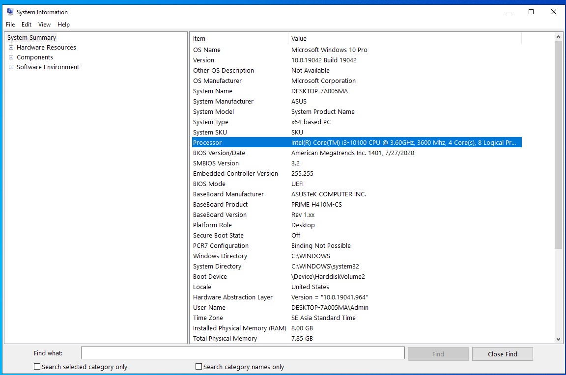 sau đó nhập lệnh msinfo32 để kiểm tra cấu hình máy tính