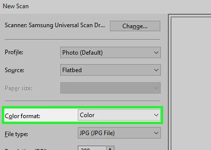 chọn màu cho tài liệu cần scan