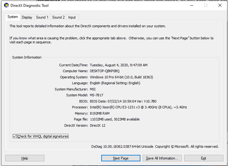 directx diagnostic tool