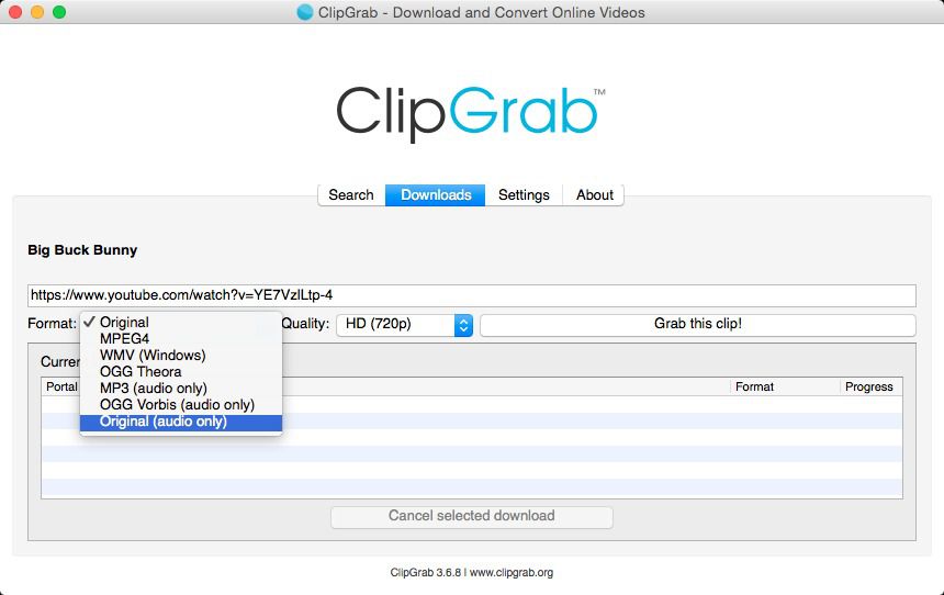 tải nhạc YouTube về thẻ nhớ bằng ClipGrab