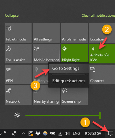 các truy cập bluetooth trên windows 10