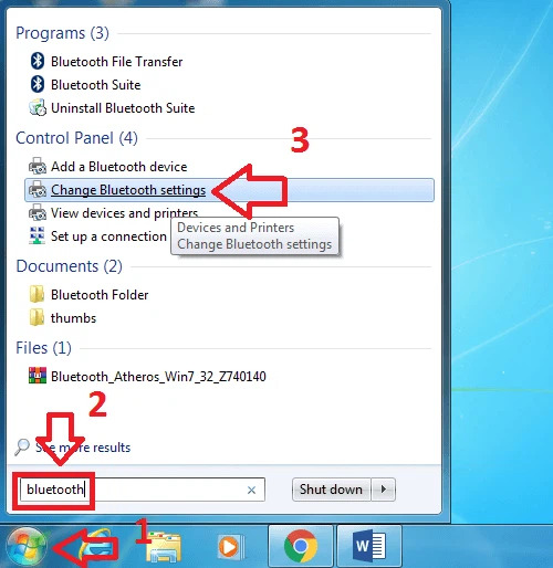 cách kết nối tai nghe bluetooth với laptop win 7 bước 1