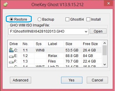 Restore OneKey Ghost