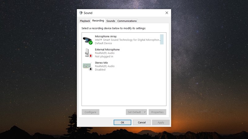 Sử dụng Control Panel để điều chỉnh Microphone