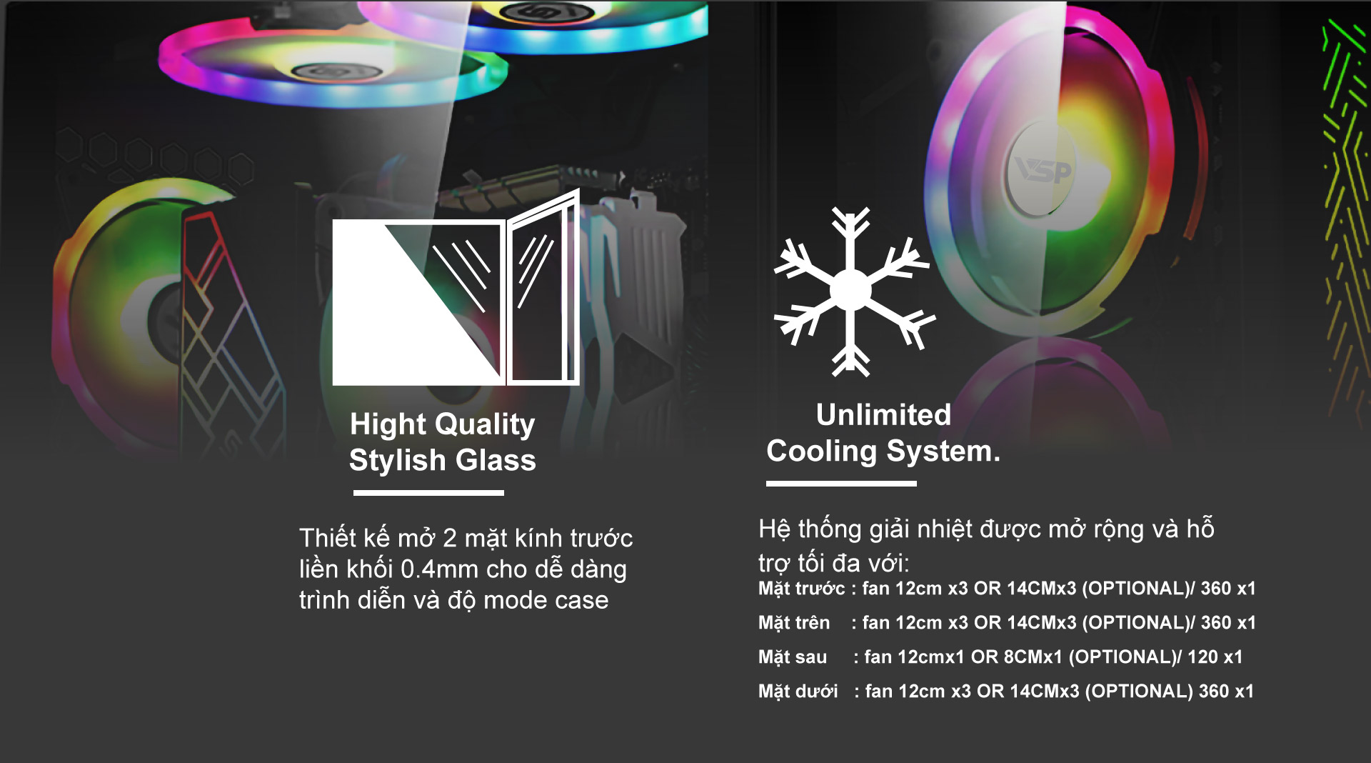 Vỏ Case VSP X1 EXTREME GAMING (Mid Tower/Màu Đen)