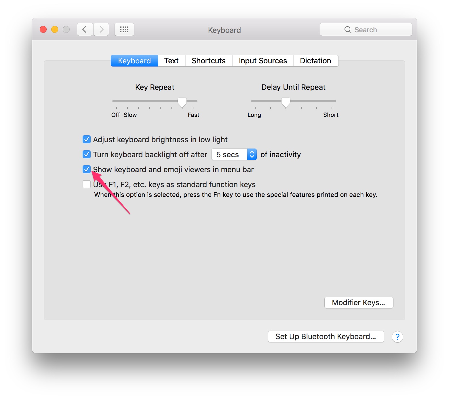 Nhấn tích vào ô Show Keyboard & emoji Viewers in menu bar ở phần keyboard