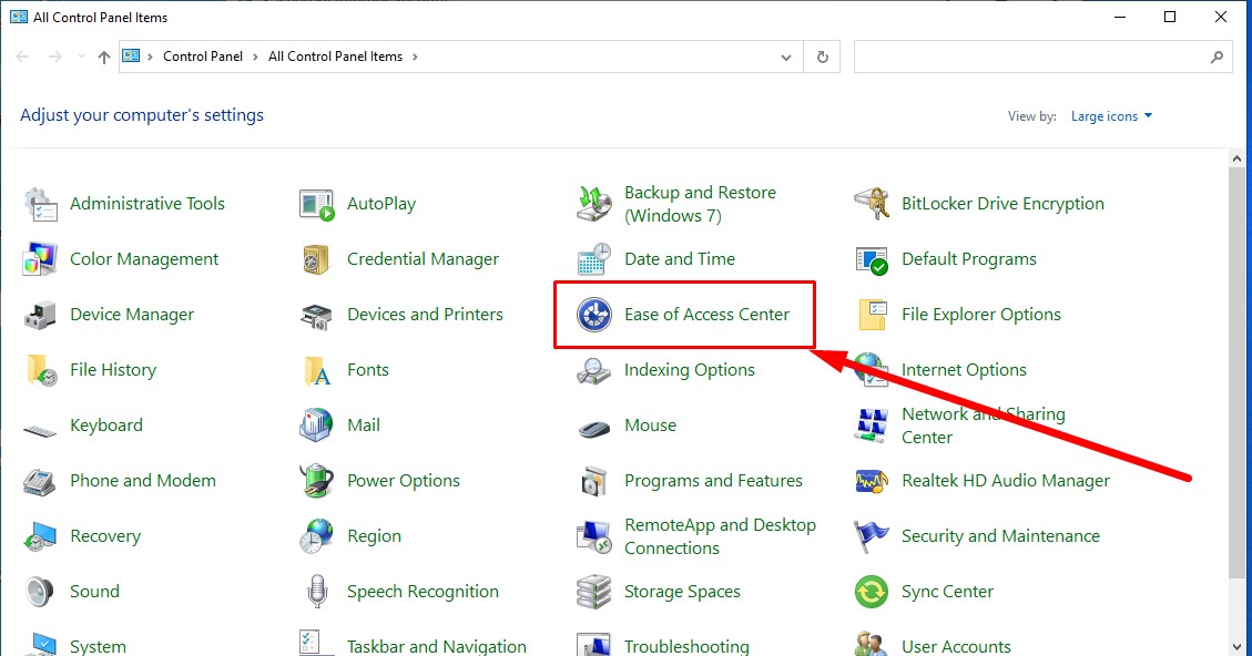 cách bật bàn phím máy tính bằng control panel