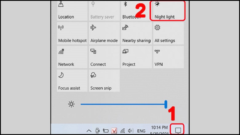 tắt night light khắc phục màn hình laptop bị ố vàng