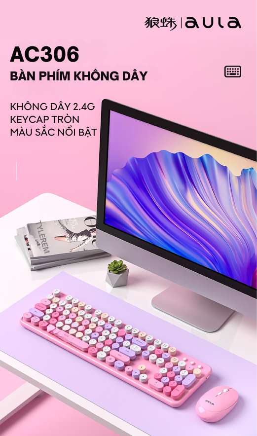 Bộ bàn phím chuột không dây Aula AC306 màu nâu (Wireless 2.4Ghz) 1