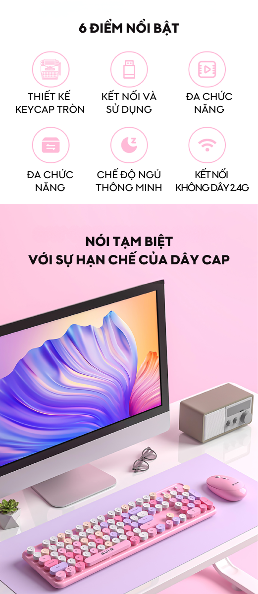 Bộ bàn phím chuột không dây Aula AC306 màu nâu (Wireless 2.4Ghz) 2