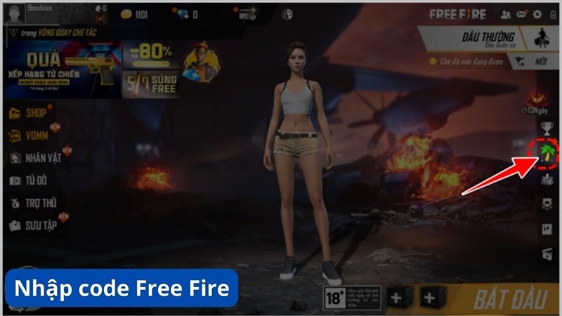 Nhấn chọn v&agrave;o biểu tượng c&acirc;y dừa trong giao diện game Free Fire 