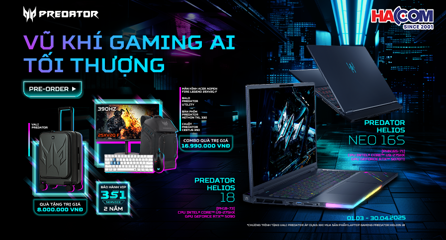 Đặt trước Predator Helios AI RTX 50 Series nhận quà tặng lên đến 24 triệu
